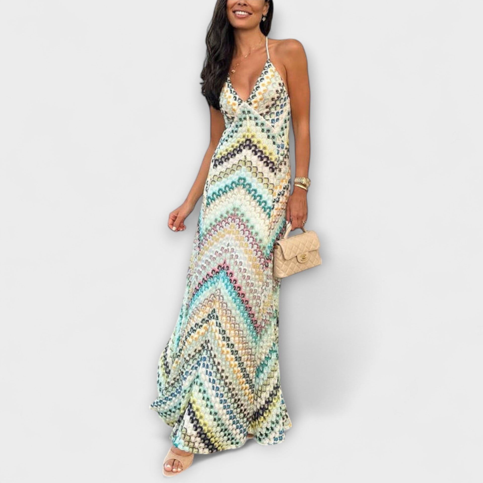 Remi Women’s Vibrant Herringbone Maxi Dress – Elegant Colorful Party Occasion Style