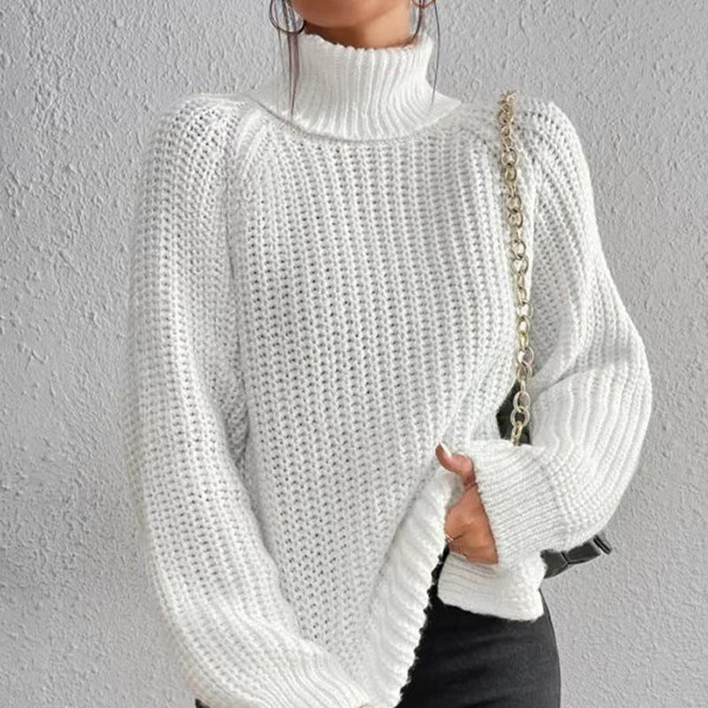 Women’s High-Neck Knit Sweater – Soft Mid-Length Layer
