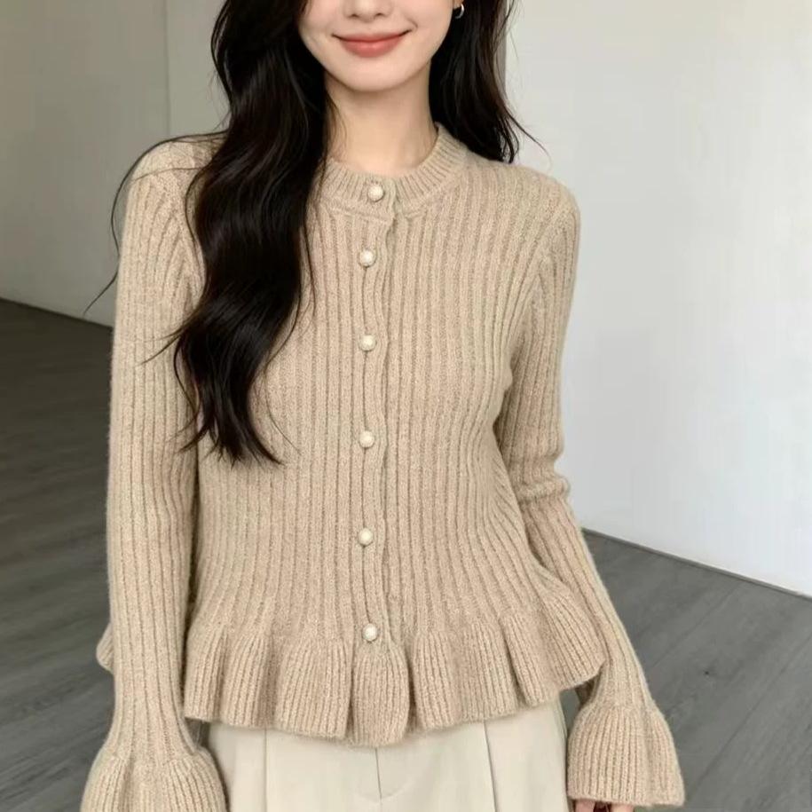 Ruffled Flared-Sleeve Knit Blouse - Elegant and Feminine