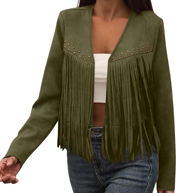 Women's Fringed Coat - Retro Ethnic Statement Jacket