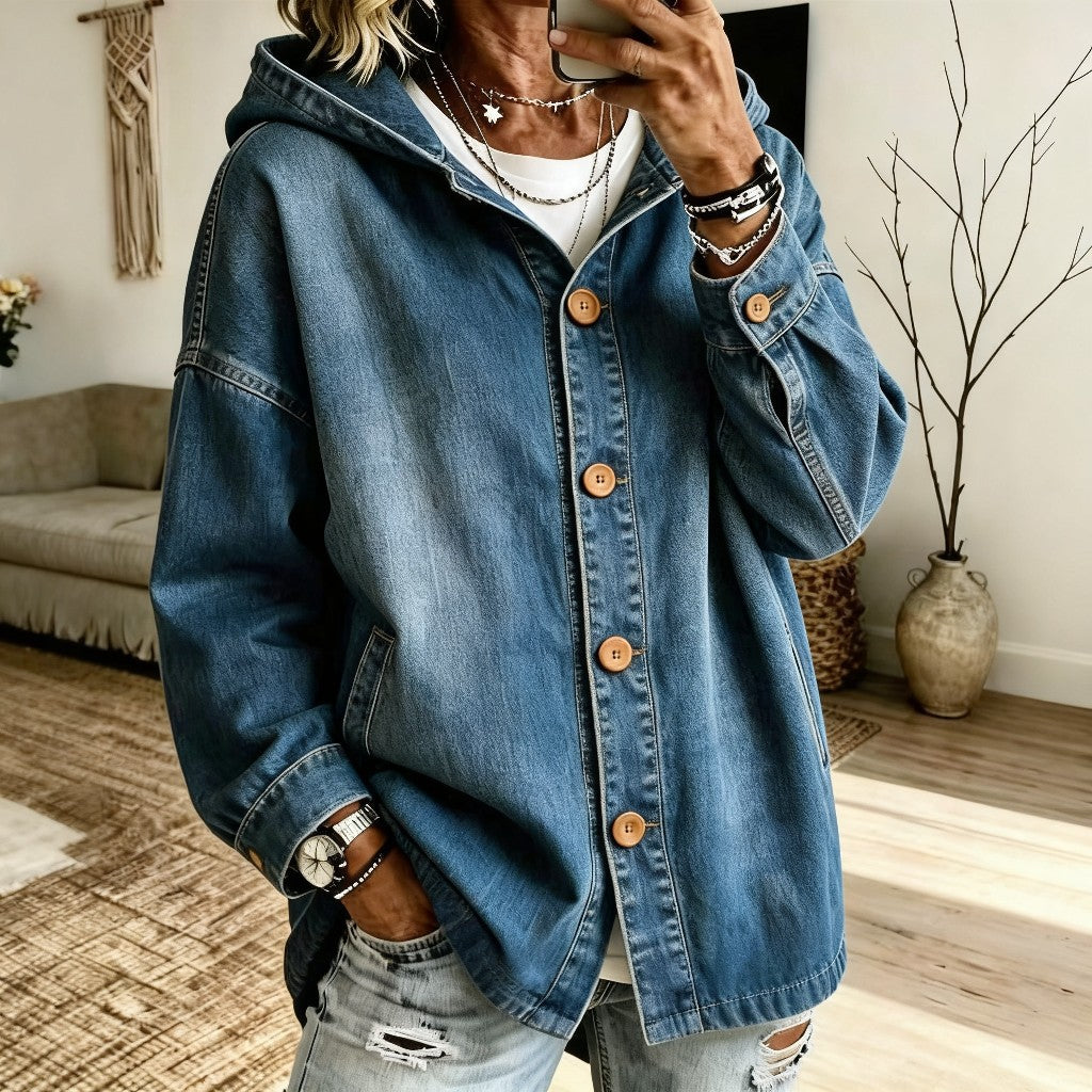 Hooded Denim Jacket for Women - Casual and Practical