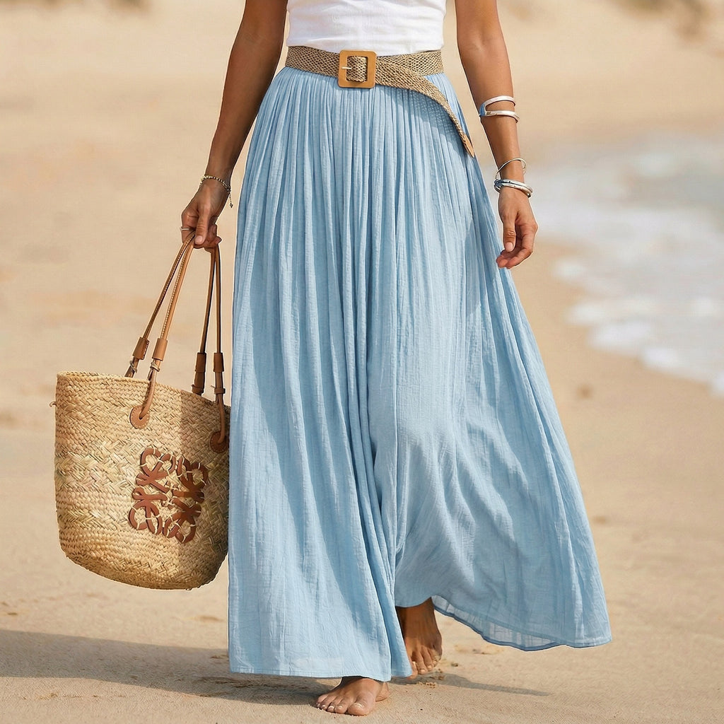Women's Flared Maxi Dress - Elastic Waist Holiday Beach Dress