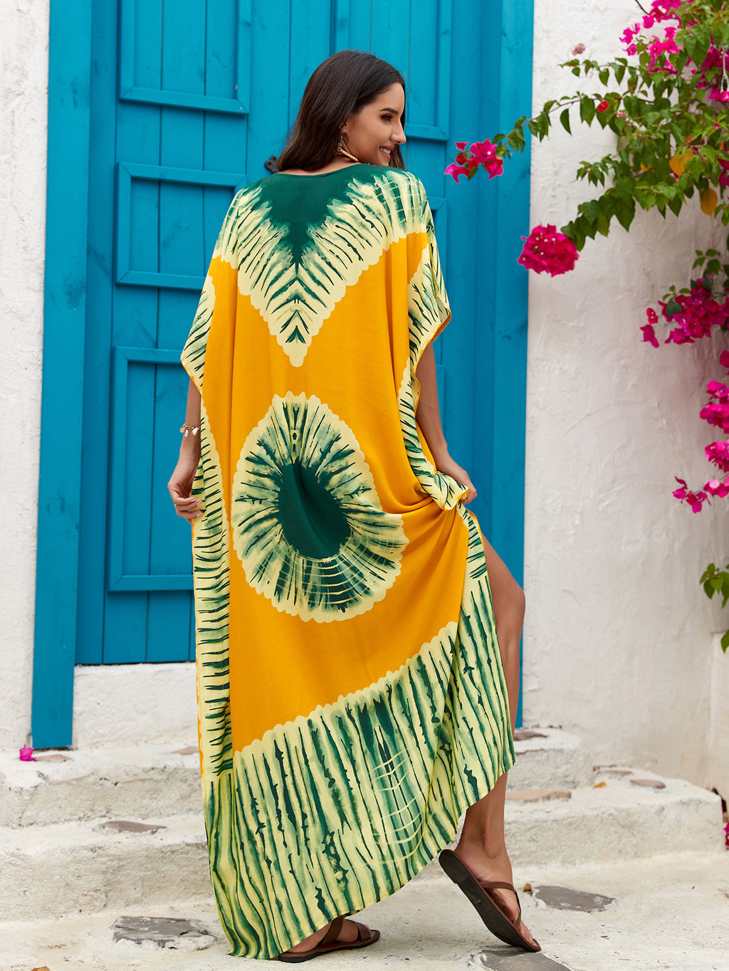 Women's Printed V-Neck Maxi Holiday Dress - Relaxed One Size Daywear