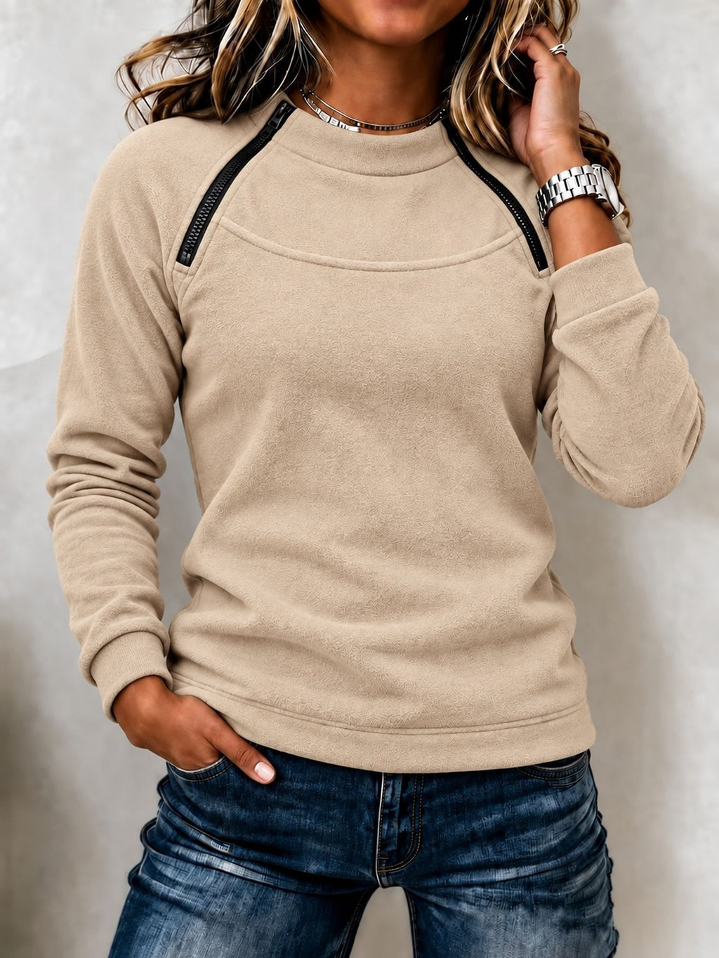 Stand-Collar Thermal Sweatshirt - Warm and Casual