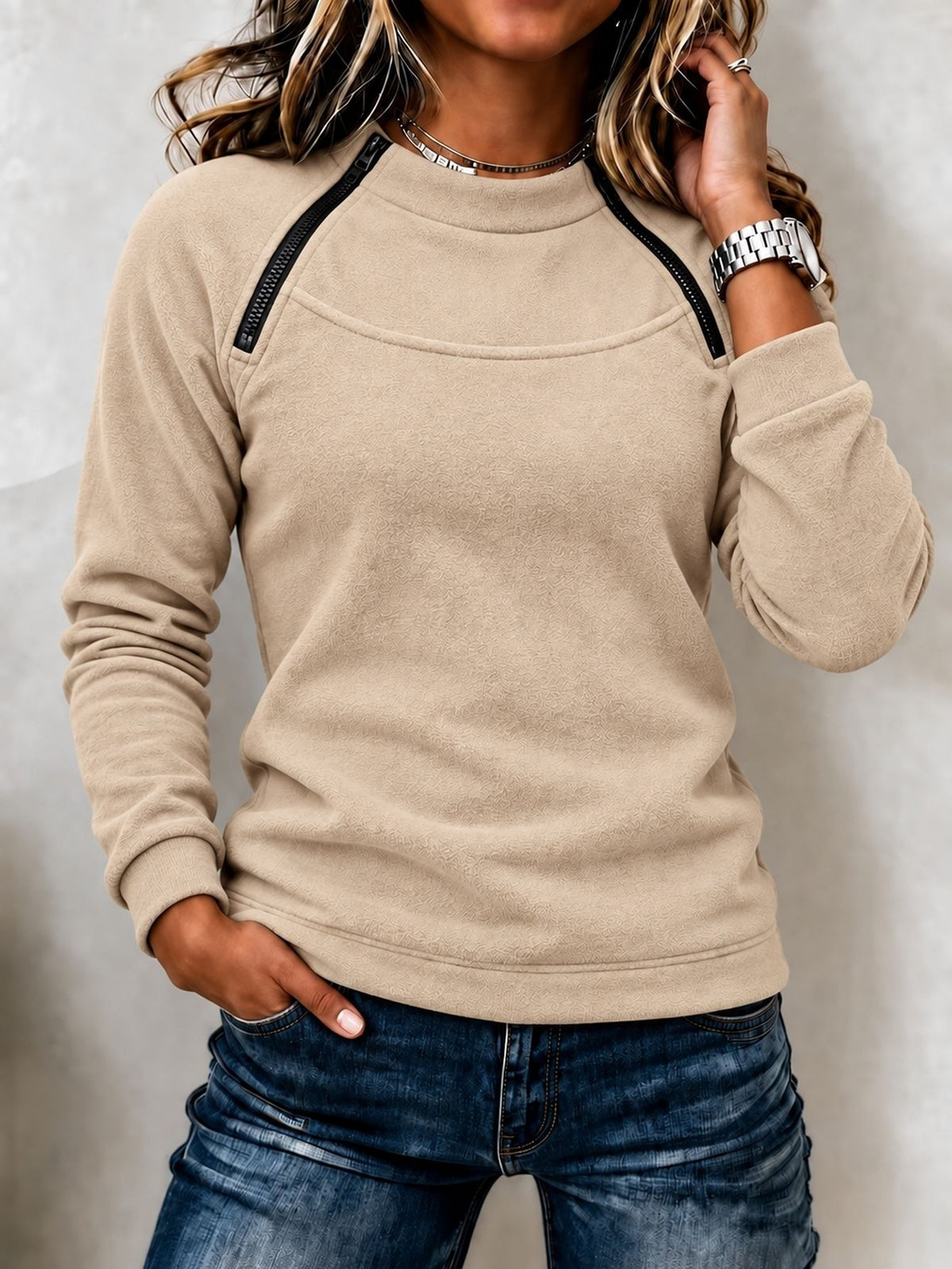 Stand-Collar Thermal Sweatshirt - Warm and Casual