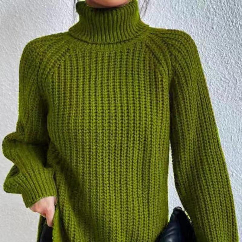 Women’s High-Neck Knit Sweater – Soft Mid-Length Layer