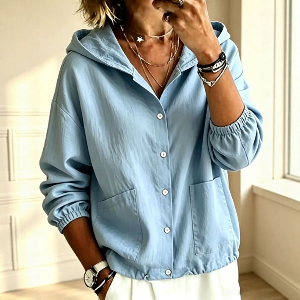 Women's hooded button-front jacket with a loose fit – A relaxed comfortable style