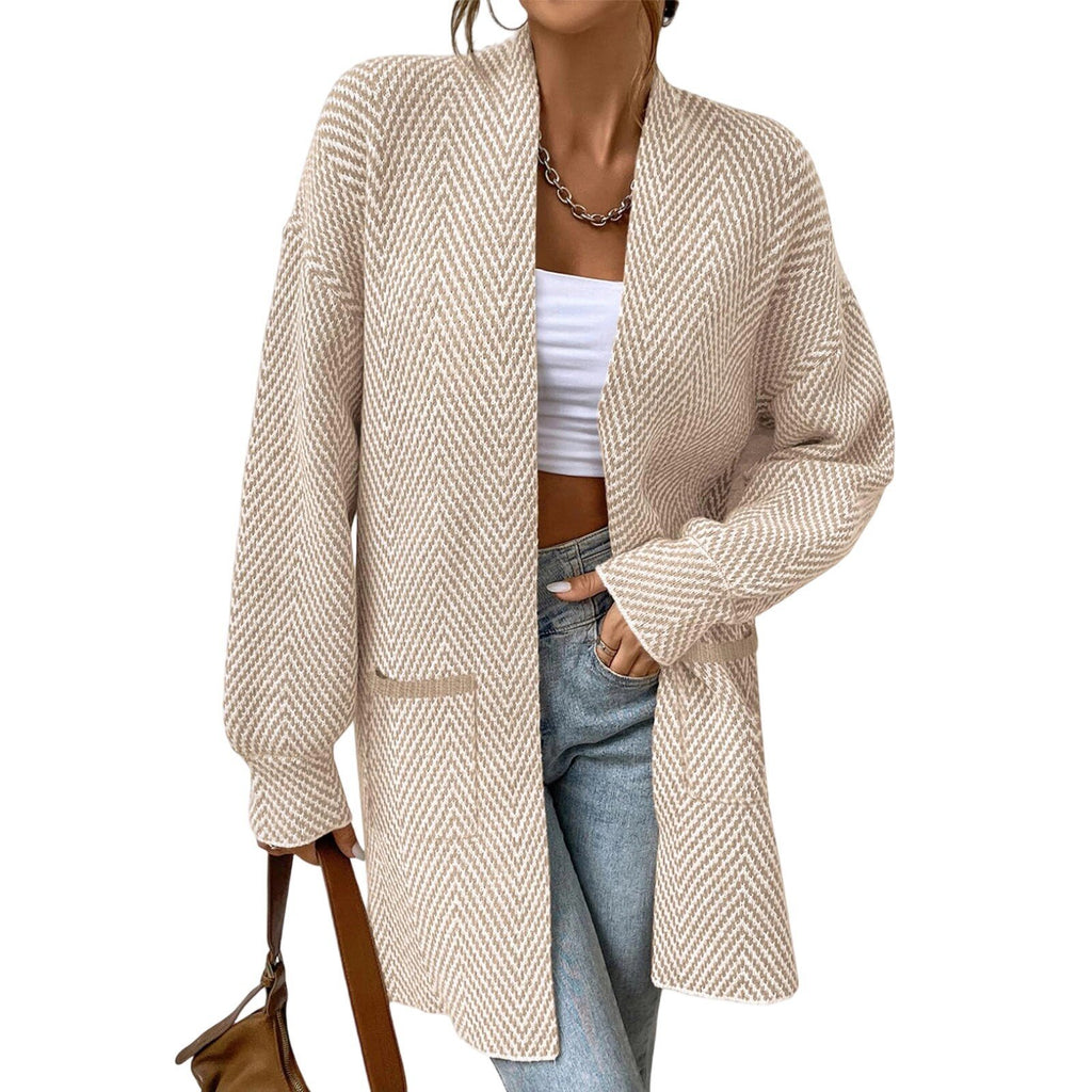 Pocket Long-Sleeve Knit Sweater - Loose and Casual