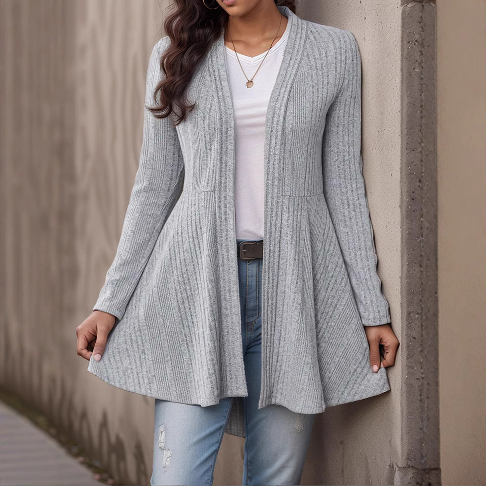 Women’s Striped Brushed Cardigan Top – Soft Cozy Casual Everyday Layering Style