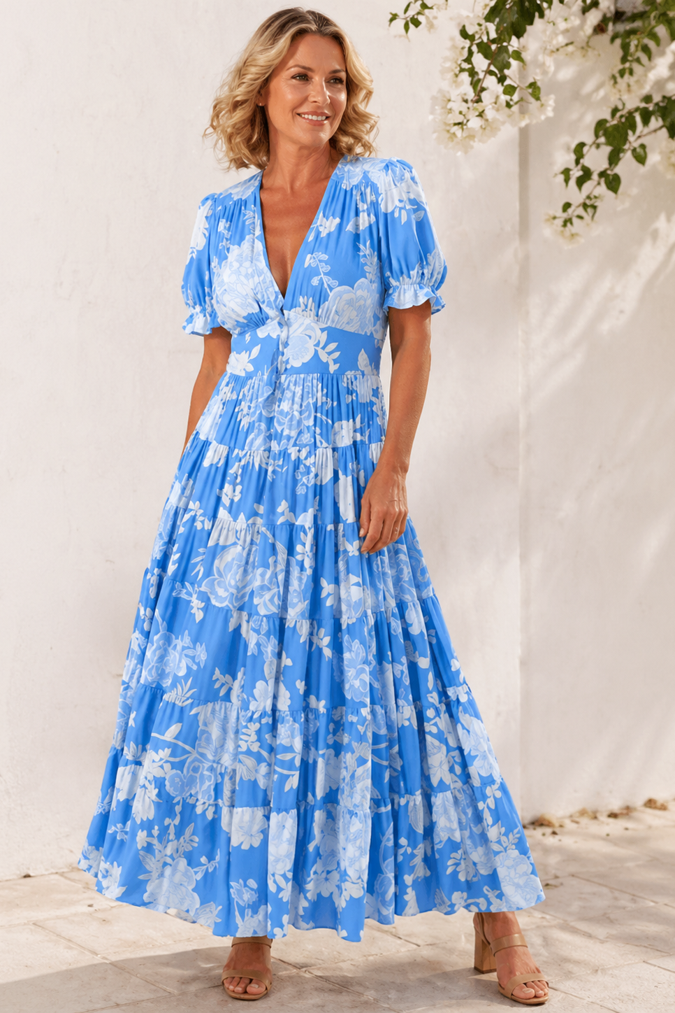 Women's V Neck Maxi Dress – Flowy Elegant Summer Dress