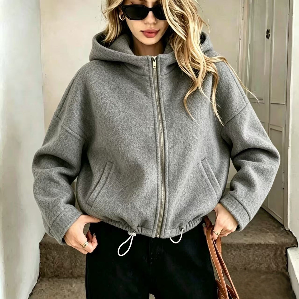Short Hooded Wool Coat - Warm and Easy