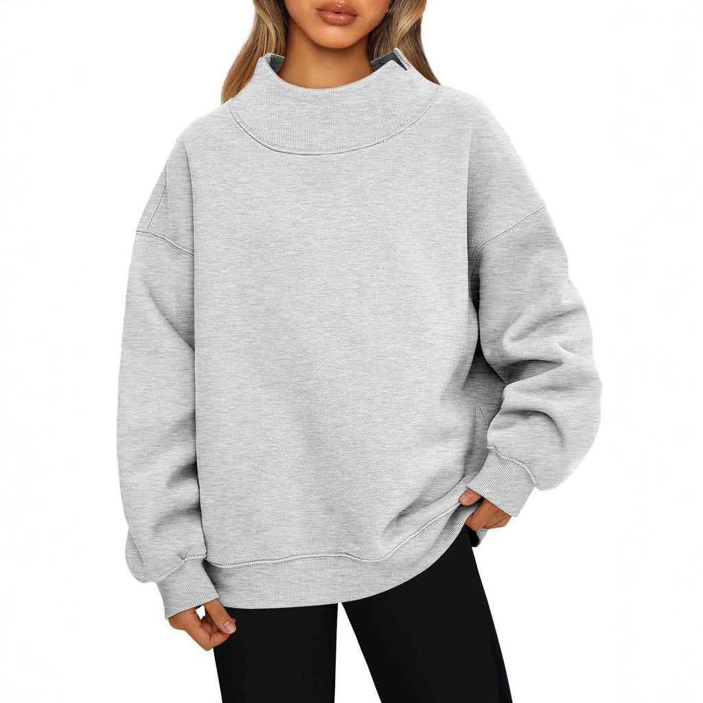 Women’s Relaxed-Fit Mock Neck Sweatshirt – Cozy Casual Pullover Style
