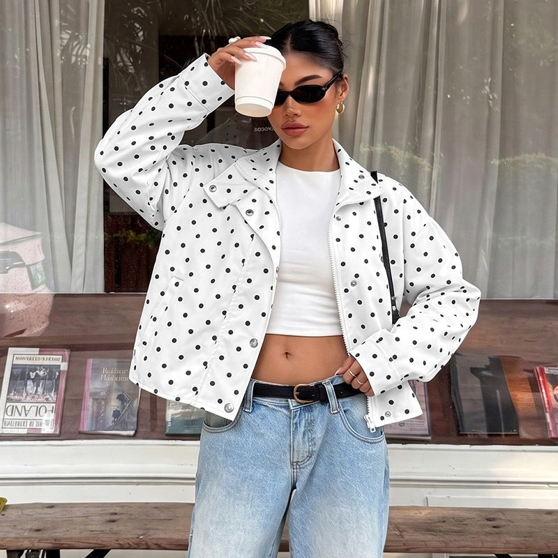 Women's Polka Dot Casual Coat - Soft Loose Fit Everyday Layer