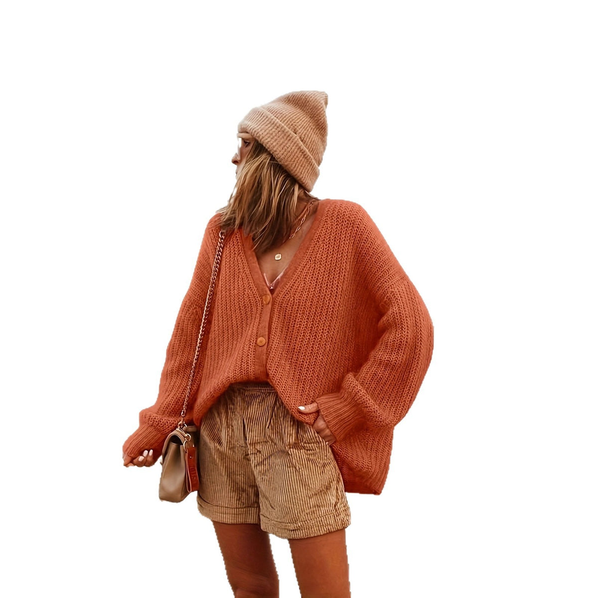 Women’s V-Neck Knit Top – Fashionable Soft Casual Everyday Style