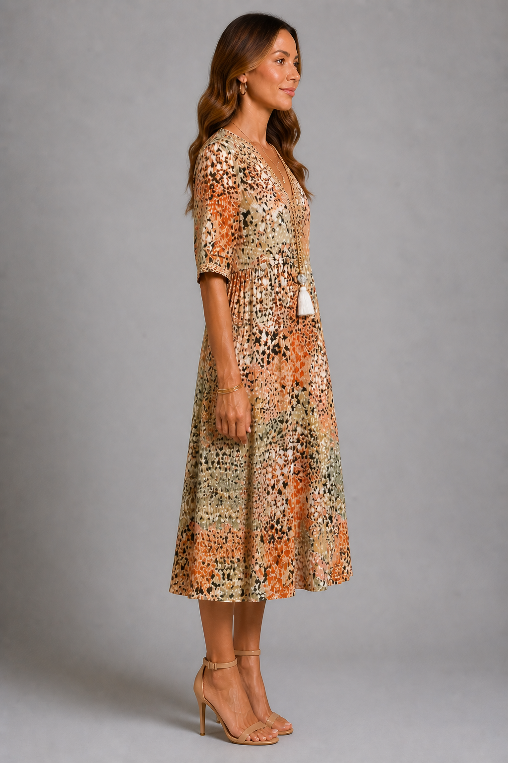 Women's Beige Midi Dress – Elegant Soft-Tone Daywear Style