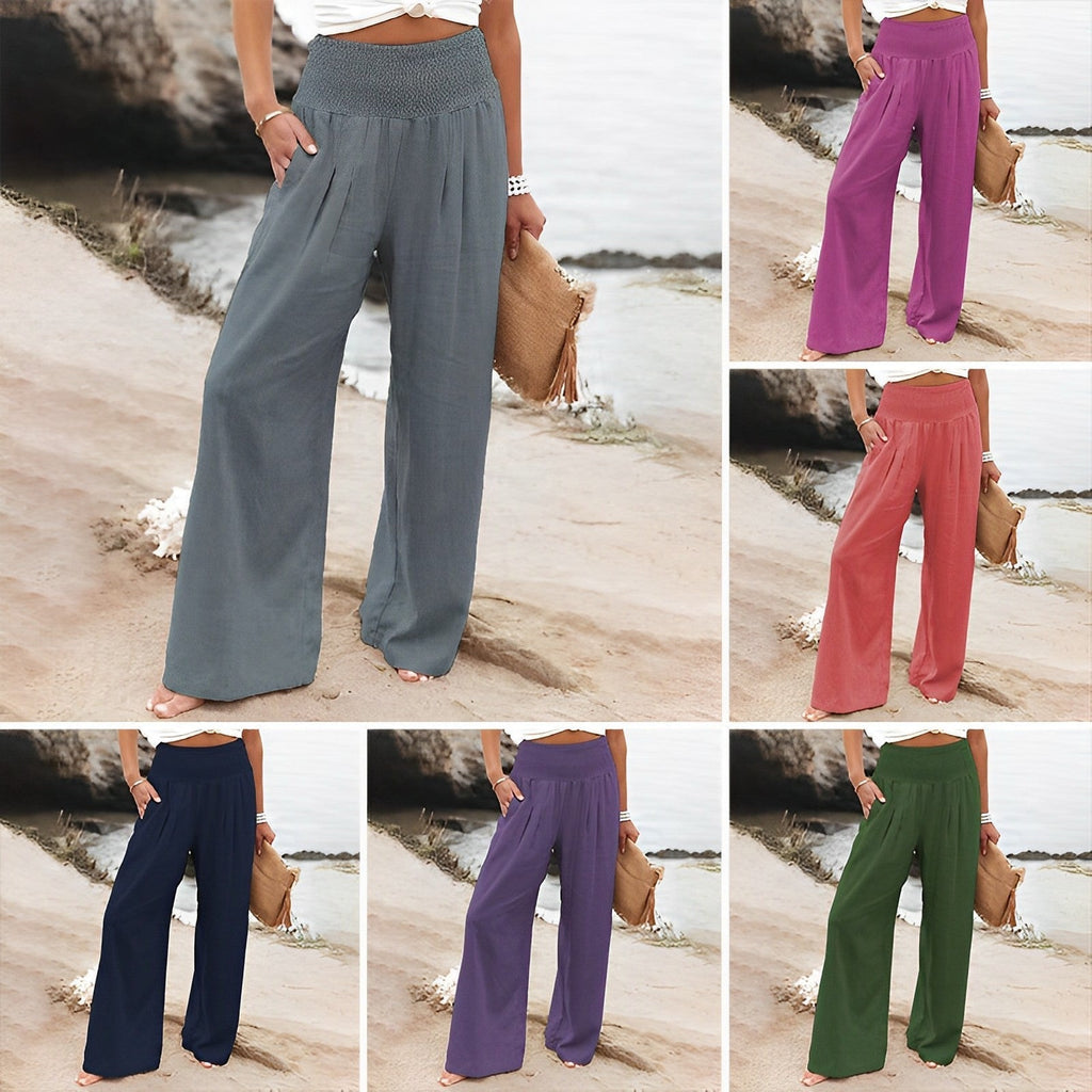 Women's Wide Leg Trousers - Relaxed High-Waist Everyday Pants