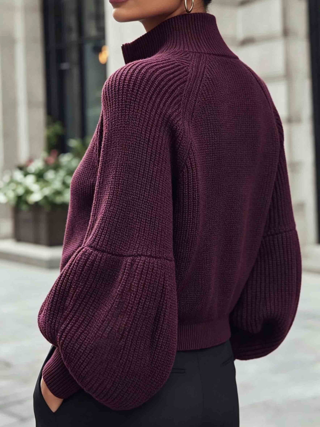 Women’s Zip-Up Puff-Sleeve Cardigan – Modern Cozy Layer