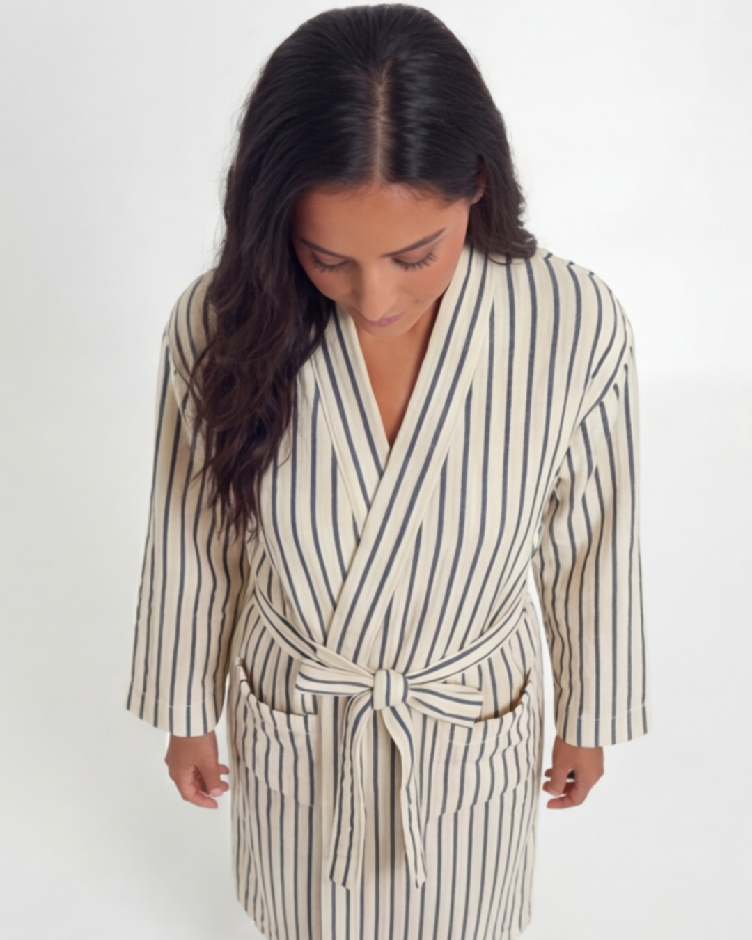 Women’s Luxury Comfort Long Robe – Elegant Pinstripe Bathrobe