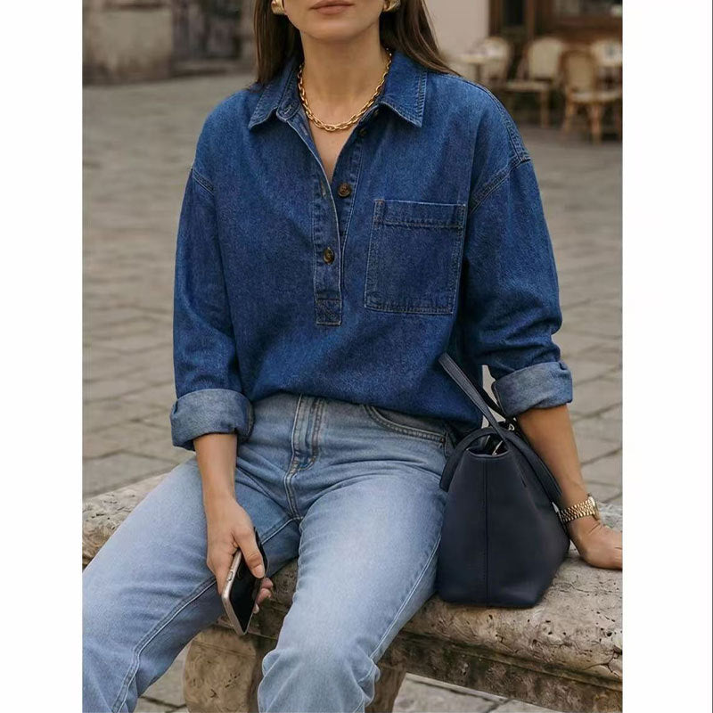 Light Blue Washed Denim Shirt - Vintage and Relaxed