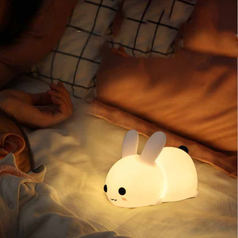 Silicone Rabbit LED Night Light – Cartoon Dimmable Lamp USB Rechargeable for Kids