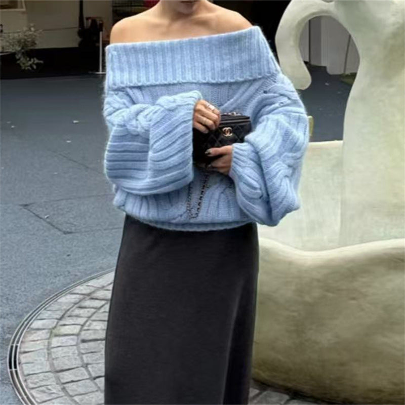 Women’s Off-Shoulder Faux Mink Knit Top – Soft Cozy Elegant Style