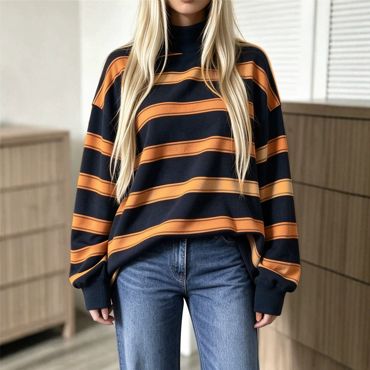 Women’s Striped Print Sweatshirt – Casual Fall Layer