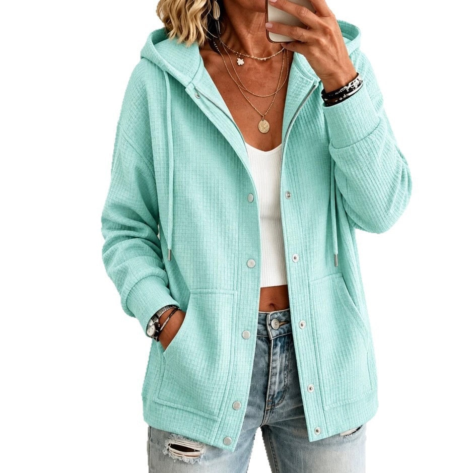 Hooded Drawstring Cardigan Top - Casual and Cozy