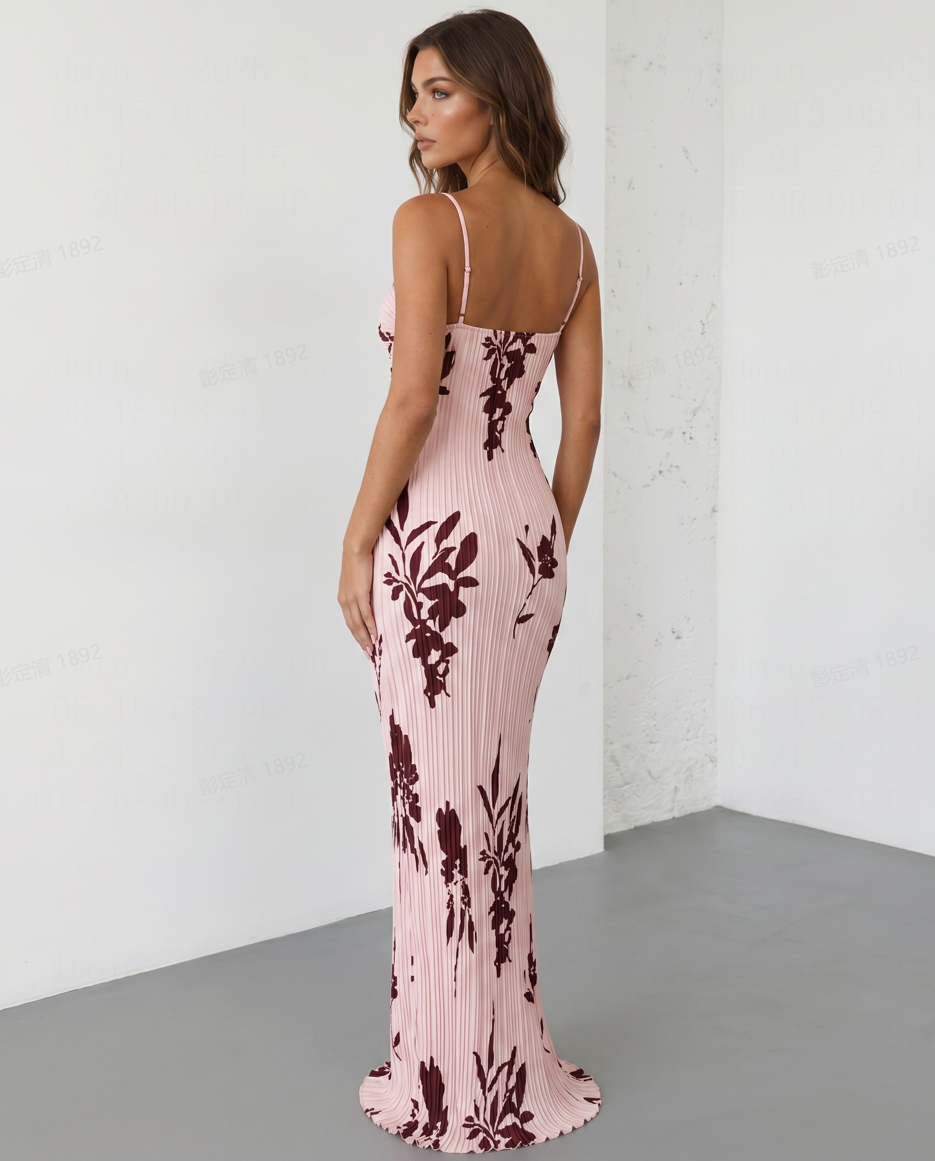 Women's Floral Twist Bust Pleated Maxi Dress - Elegant Flowing Occasion Dress