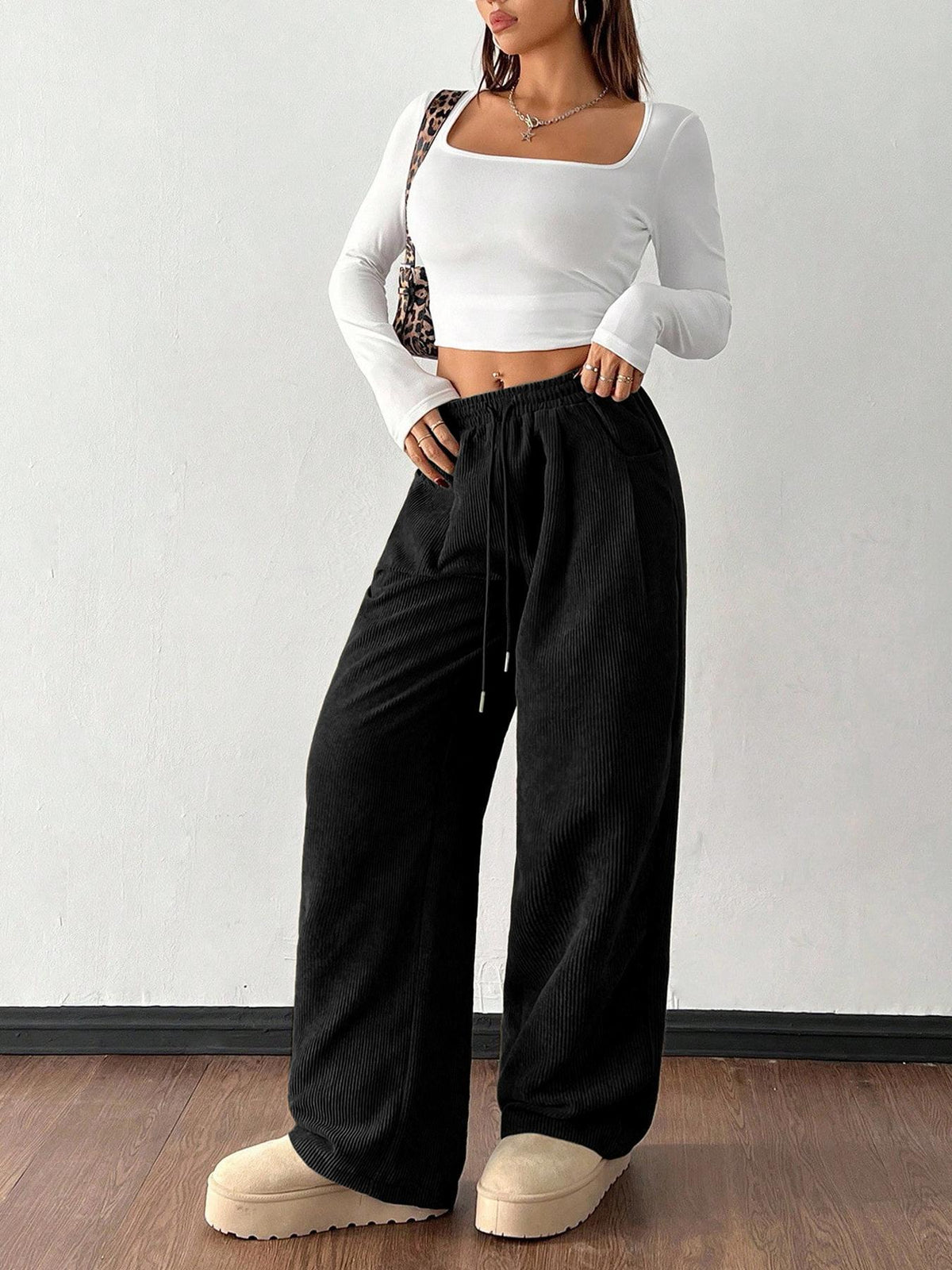 Corduroy Wide-Leg Pants - Soft and Trendy