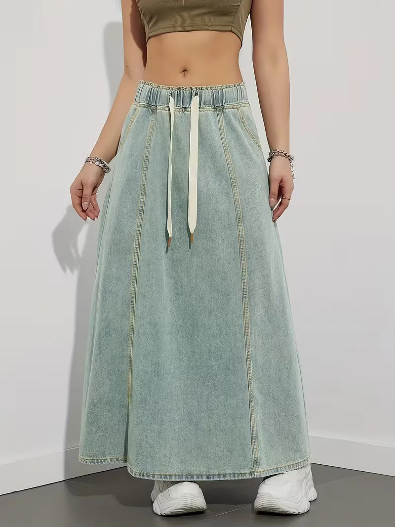 Women's Denim Maxi Skirt with Stretch Waist – Comfortable Everyday Style