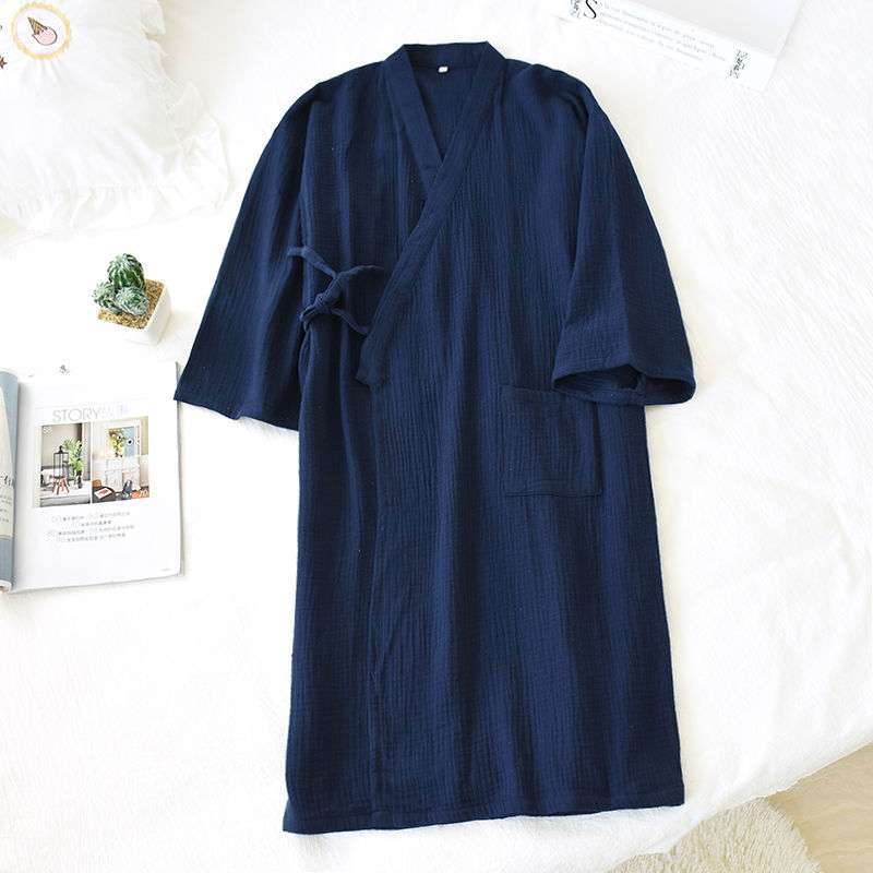 Unisex Cotton Crepe Kimono Robe – Lightweight Japanese-Style Bathrobe