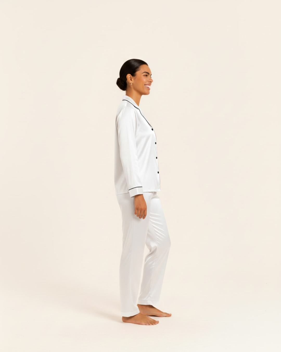 Basic effen satijnen pyjamaset voor dames
