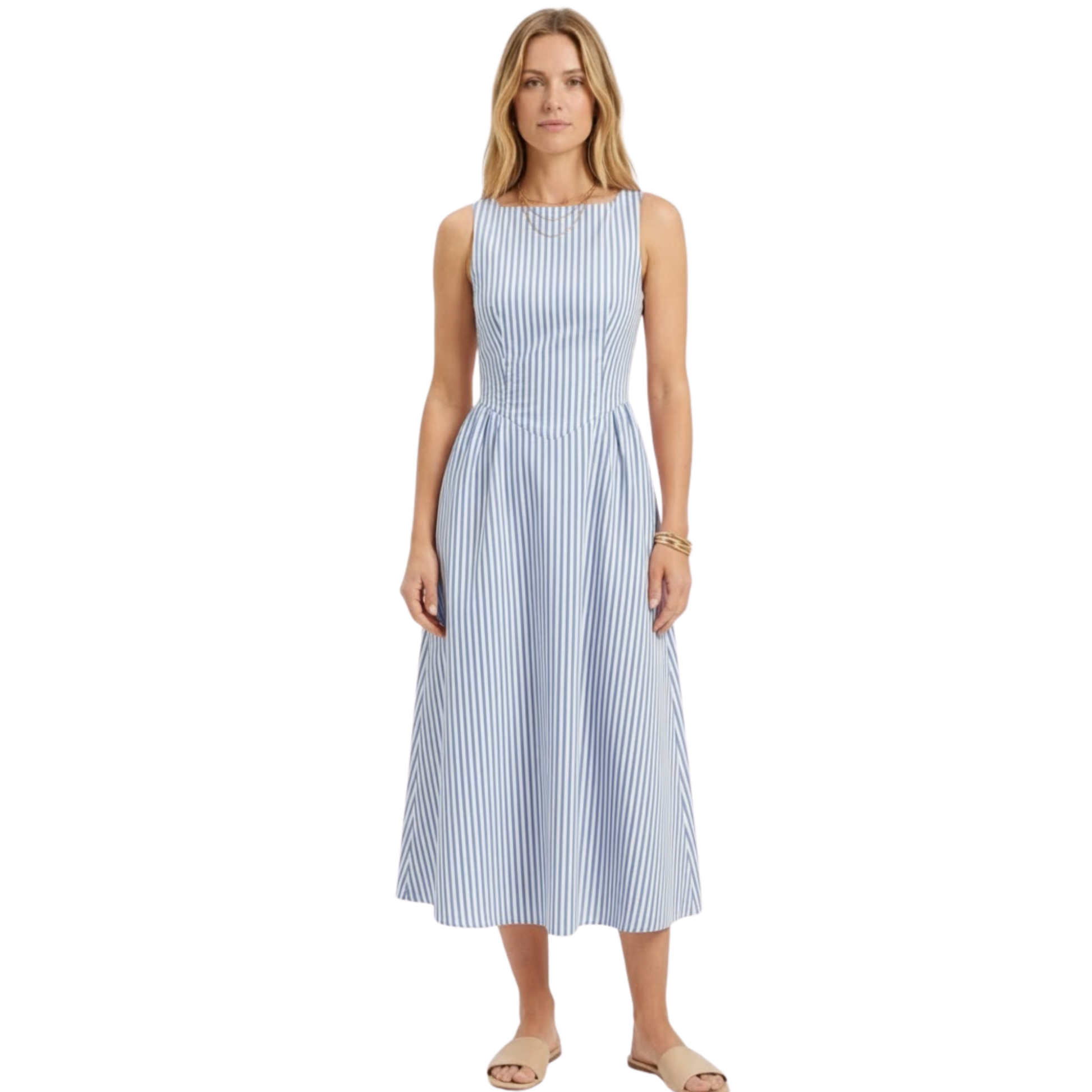 Women's Sleeveless Striped Maxi Dress – High Neck Summer Dress