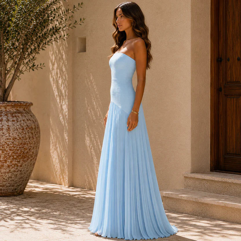 Women's Strapless Maxi Dress - Draped Elegant Occasion Style