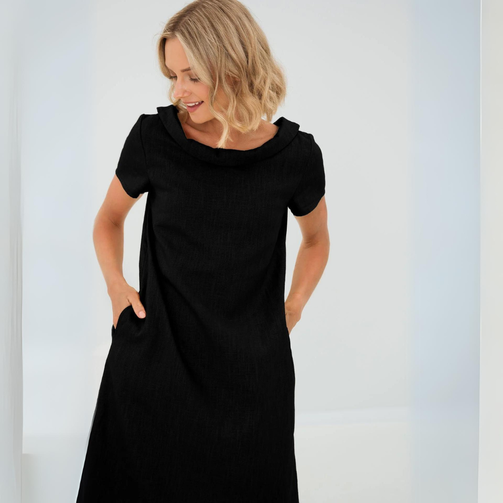 Women's Soft Linen Pocket Dress – Relaxed Summer Midi Dress