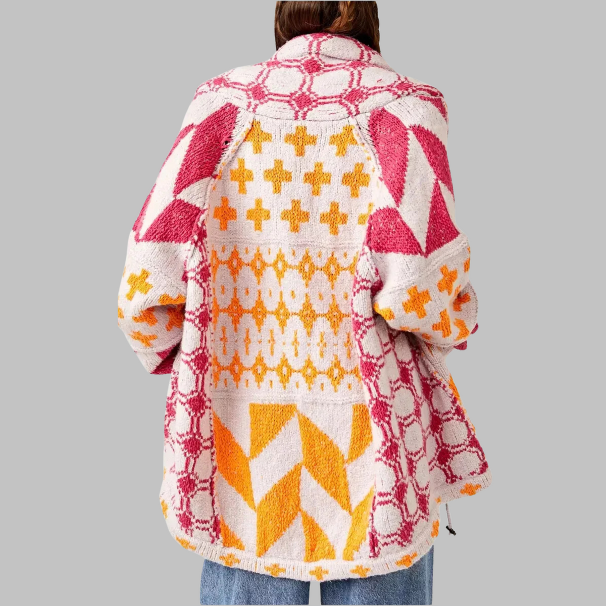 Bold Geometric Long Cardigan - Colorful and Cozy
