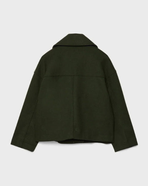 Women's Short Wool-Blend Double-Breasted Coat - Clean Modern Layer