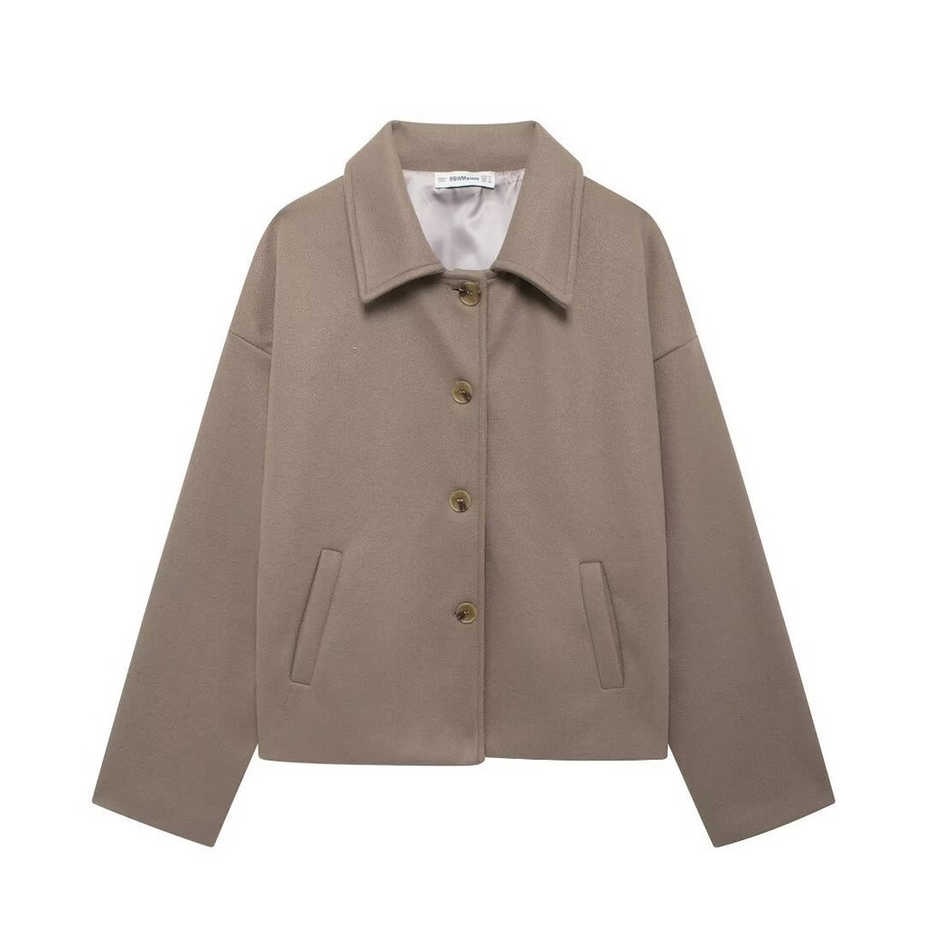 Short Notched-Collar Wool Coat - Chic and Soft
