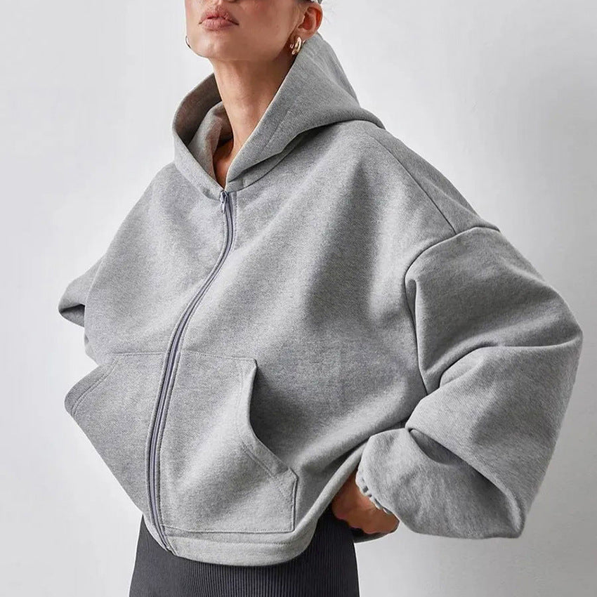 Women’s Outdoor Hoodie Cardigan – Loose-Fit Autumn & Winter Sports Hoodie