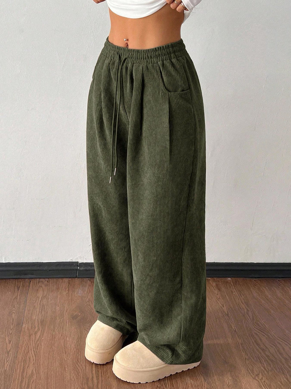 Corduroy Wide-Leg Pants - Soft and Trendy