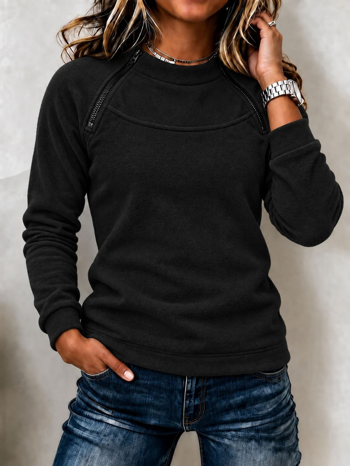 Stand-Collar Thermal Sweatshirt - Warm and Casual