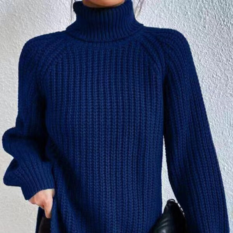 Women’s High-Neck Knit Sweater – Soft Mid-Length Layer