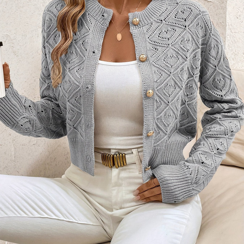 Buttoned Openwork Cardigan - Elegant and Light
