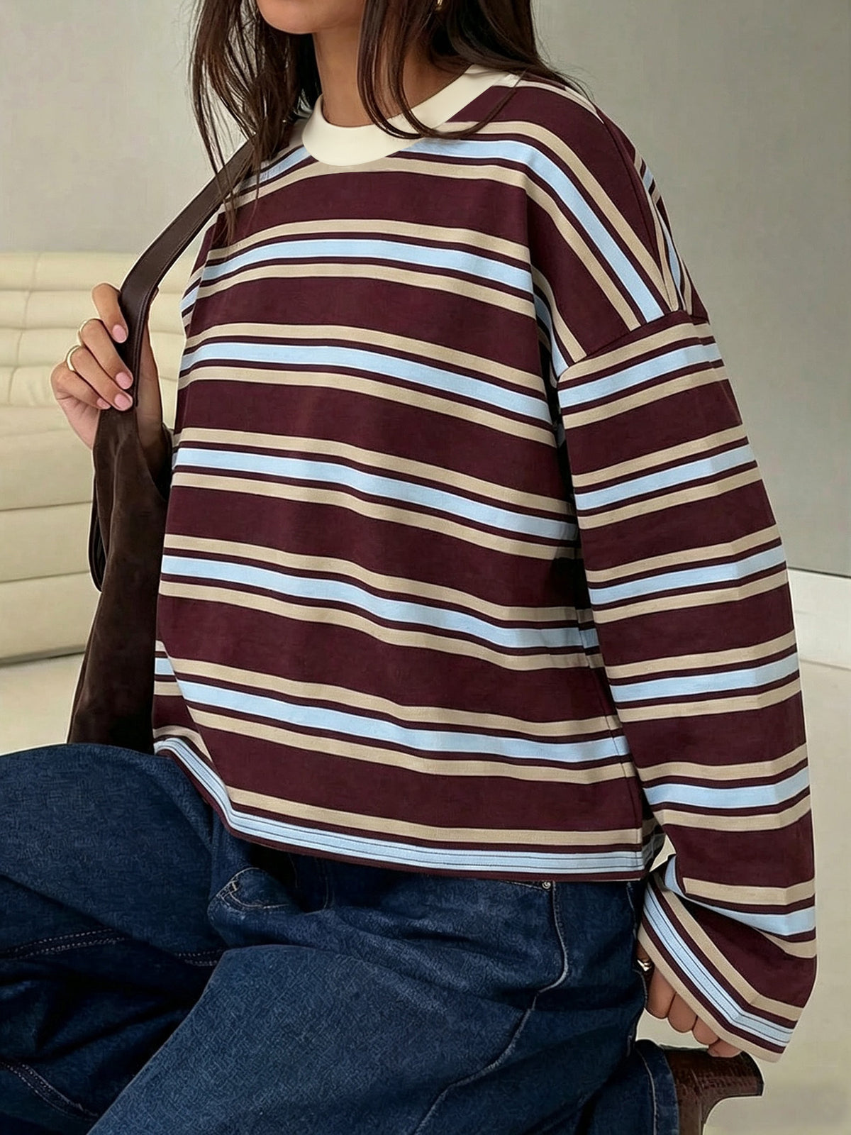 Crewneck Color-Block Shirt - Soft and Versatile