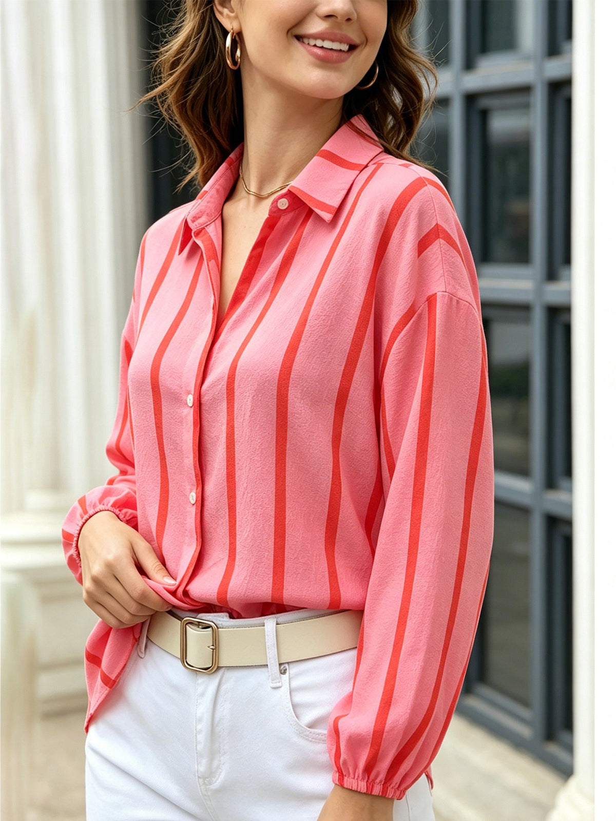 Striped Puff-Sleeve Blouse - Light and Feminine