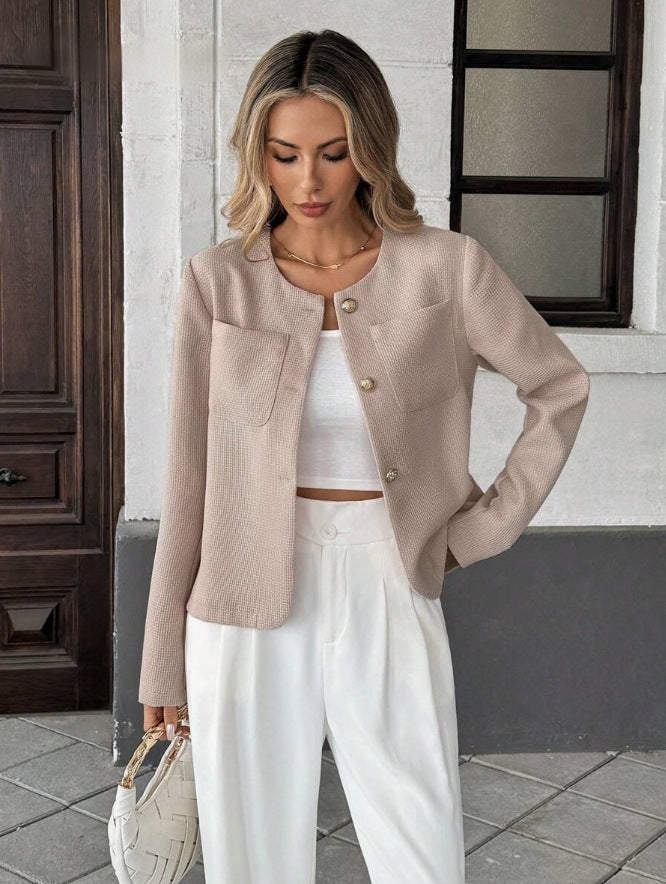 Women's Short Tweed-Style Jacket - Chic Polished Layer