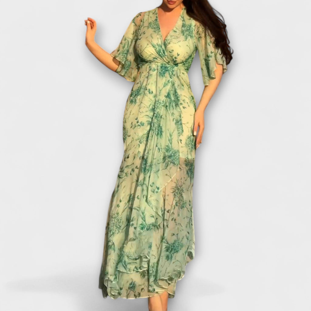 Women's Floral V Neck Dress – Stylish Everyday Midi Dress