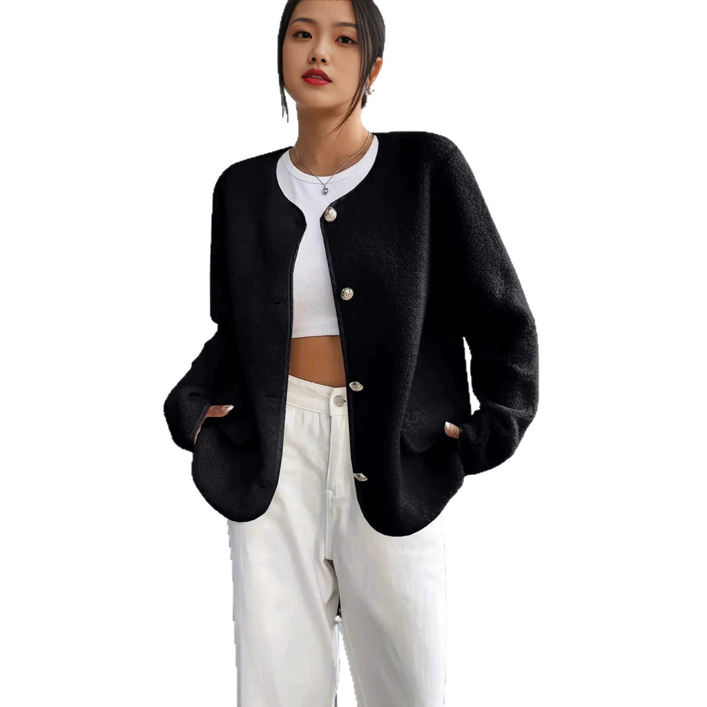 Plus-Size Women’s Textured Chanel-Inspired Wool Coat – Elegant Classic Style
