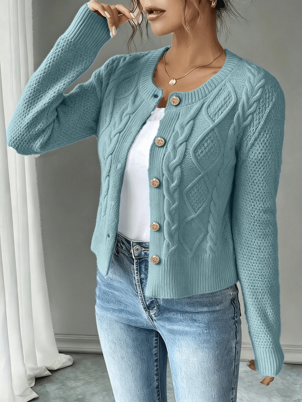 Cable-Knit Button Cardigan - Elegant and Cozy