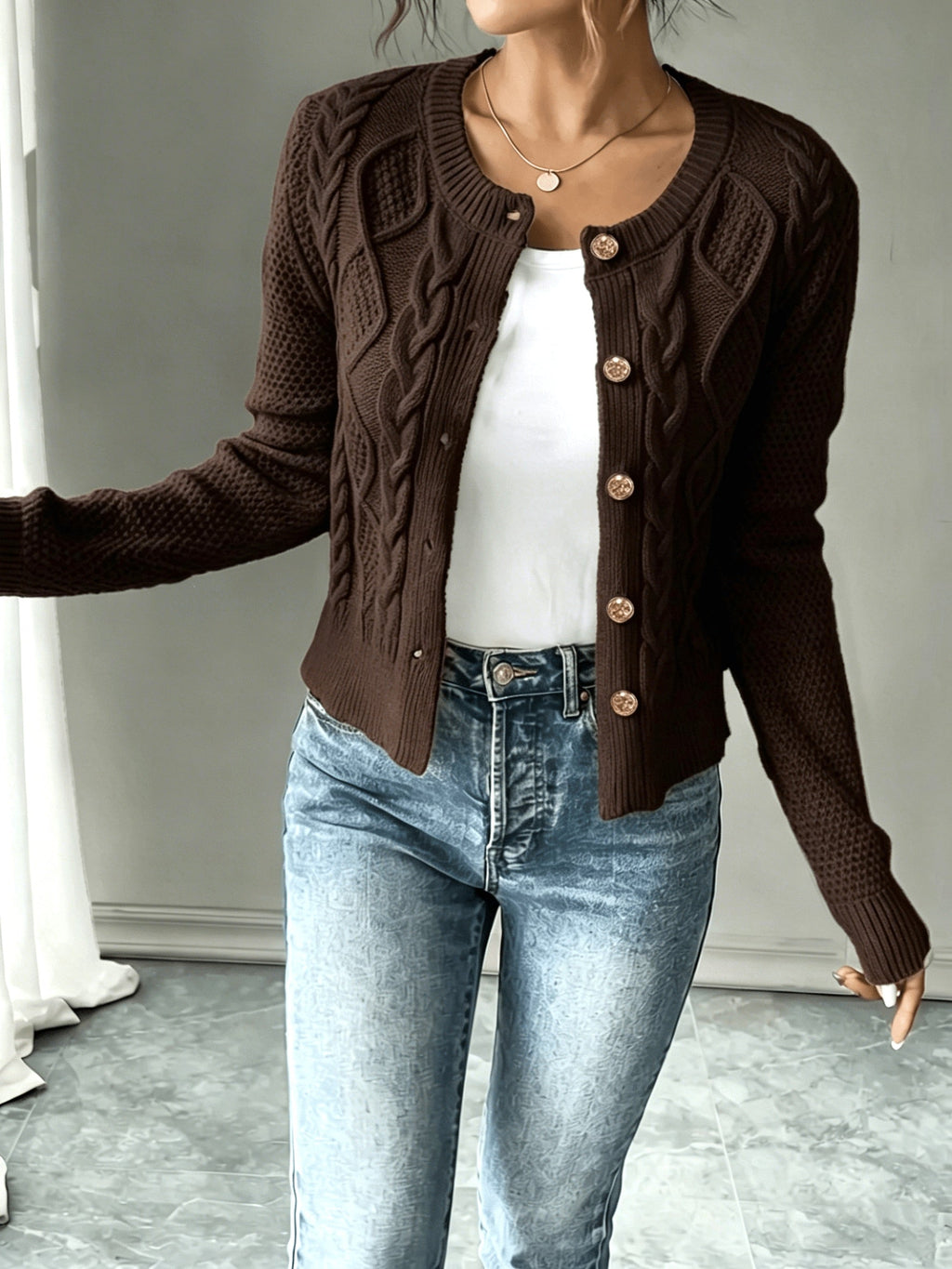 Cable-Knit Button Cardigan - Elegant and Cozy